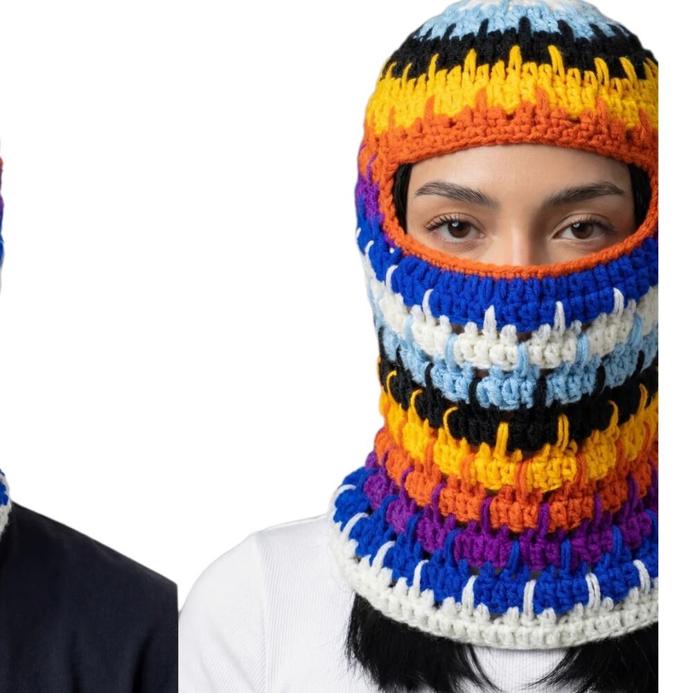 Arkyve Crochet Balaclava Prism Ski Mask Hat Colorful Handmade Rainbow Snow Warm